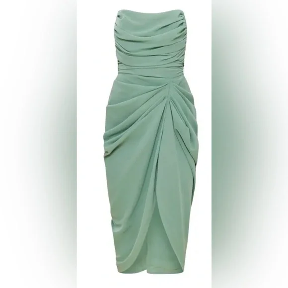 PrettyLittleThing Sage Green Draped Pencil Skirt - Picture 1 of 7